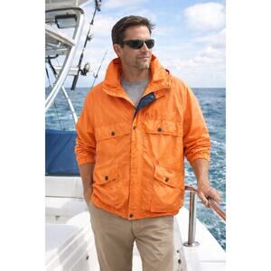 Expeditions Orange Waterproof Mens Windbreaker Jacket Zip Up with Pockets Size M